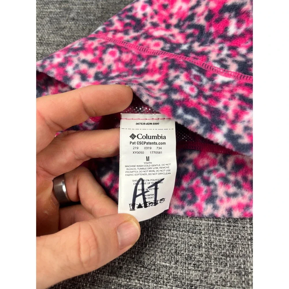 Columbia Youth Medium Fleece Beanie Hat Pink Purple Abstract Print Skullcap